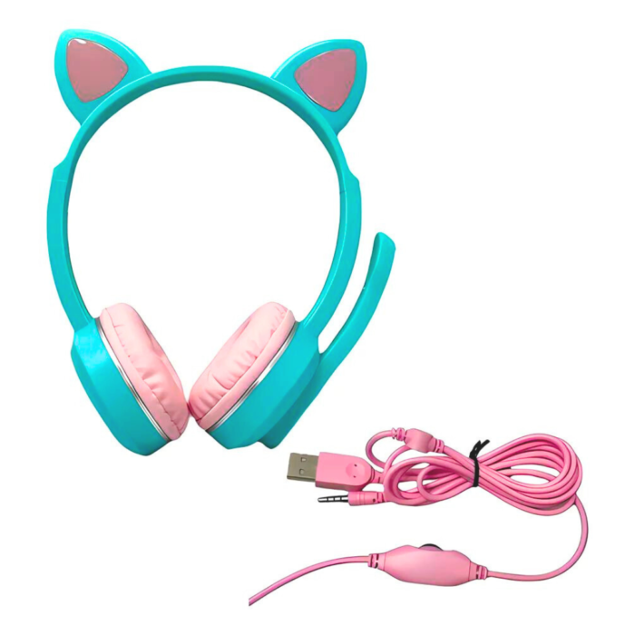 Auriculares Inalámbricos Bluetooth Celeste con Orejas de Gato Decorativas - Imagen 4